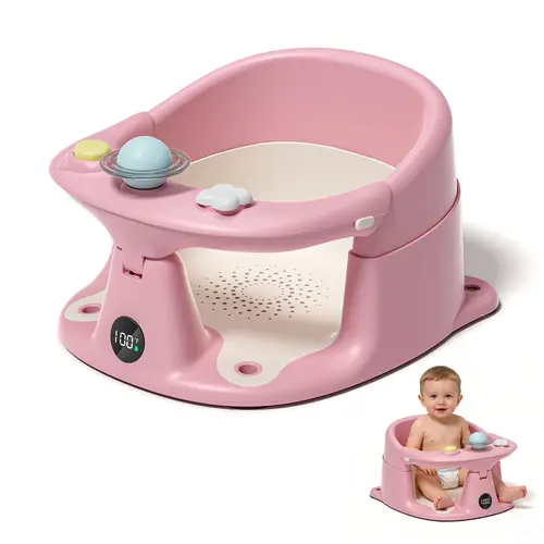 #sohochic MOREFEEL Baby Bath Seat for 6 Months & Up Anti-Slip Toddler Chair with 3 Bath Toys Real-Time Thermometer Suction Cups Soft Cushion for Infant Bathtubs Playful Safety Essentials