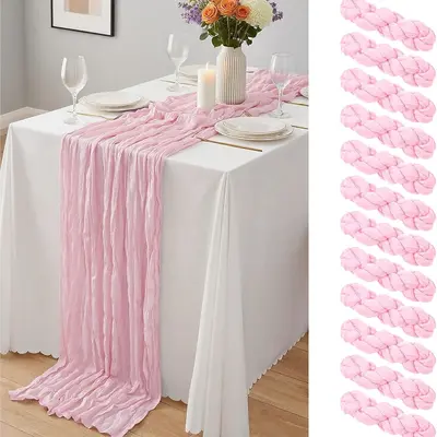 Boho Cheesecloth Table Runner - 1/2/6/12 Panels, 1.6x10ft Single Panel, Soft Sheer Gauze Wrinkle-Texture Fabric, Fade-Resistant, Chic, Cold Wash Gentle, Hangs to Dry, Reuse for Events, Bohemian Wedding Supplies Decor, Rustic Chic