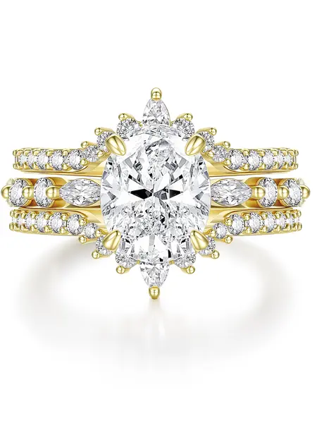 EAMTI 14K Gold Plated Bridal Ring Sets 3CT Oval Cut Cubic Zirconia Engagement Promise Rings for Her Wedding Bands for Women