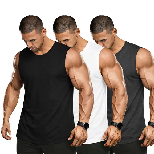 [Solid Color] 1/2/3 Pack 1/2/3 PCS Unisex Summer outfits men streetwear 80s 90s graphic tees cotton Anime tank tops men gifts Menswear