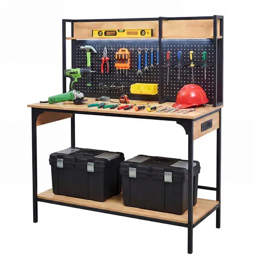 NorthSky 48 in Heavy Duty Steel Frame Workbench - LED Lights, Storage Shelves, UL & ETL Certified Power Strip (2 AC Outlets, 1 USB, 1 Type-C Ports), 4ft Pads, Pegboard, Tool Racks & Bars, 1200lb Capacity for Craftsmen's Workshop, Garage DIY Projects