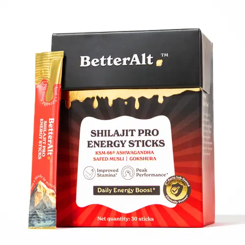 BetterAlt Shilajit Pro Energy Sticks | Daily Energy Support | 6 Ayurvedic Powerhouses | 100% Natural | No Added Refined Sugar | 3rd Party Lab Tested | 30 Sticks