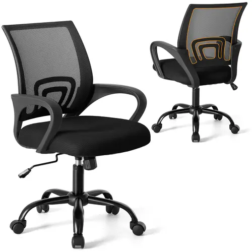 Sweetcrispy Ergonomic Adjustable Swivel Rolling Office Chair - Modern Contoured, Fixed Arms, Rocking Mode, Lumbar Support, Mesh Back, Quiet Casters, Gaming & Home Office Use, Ergonomic Office Chair, Adjustable Chair