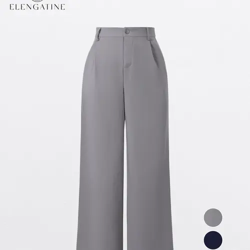 EL ELENGATINE Women's High-Waisted Wide-Leg Solid Crop Pants - Soft Stretch Polyester Business Casual Slacks with Pockets, Everyday Effortless True Size Pants for Women, Office Work Clothes, Elegant Essential Bottoms,sohochic