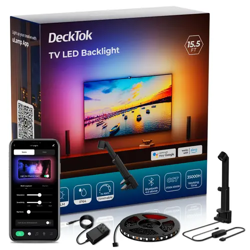 Smart RGB 4-Sided TV Backlight Strip, Sohochic Home Decor, 15.5FT LED Lights with Bluetooth App Control, Dynamic Adjustable RGB Strips, Dimmable Ambient Lighting for Movies & Living Room Decor