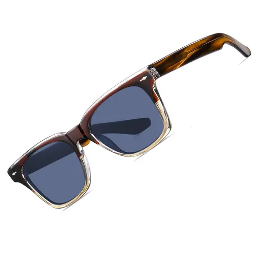 CARFIA Men's Retro Polarized Sunglasses - UV400 Protection, Chunky Square Full Rim Hand-Polished Cellulose Acetate, Statement Frame Glasses, Arrow Rivets, Elegant & Stylish Look, Increased Visual Acuity, Brown Tortoise Frame Gray Lens, Driving Use