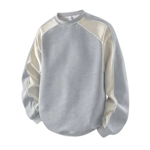 Men's Color-Block Crewneck Sweatshirt, Polyester Clothing, Fitted Casual Wear Base Layer with Segmented Patchwork Design, Trendy Loose Long-Sleeve Male Sports Top for Everyday Use, Gifts for Him, #FathersDayGift#SummerWins, Sportswear, Polyester Blend