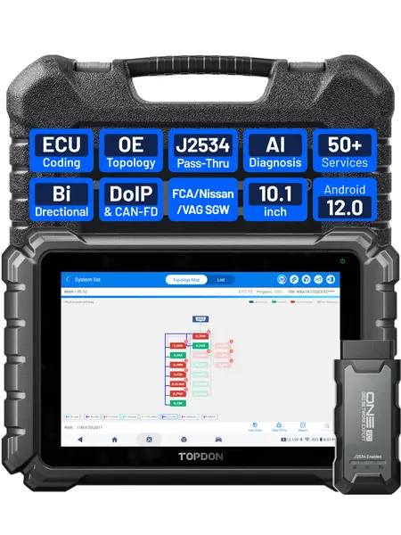 #Toolupgrade | TOPDON ONE 10.1-Inch Bidirectional OBD2 Scanner - Automotive Scan Tool with ECU Coding, J2534 Pass-Thru, OE Topology Map, Full System Scan, 50+ Service Resets, 3x WiFi Speed for Professional Mechanics