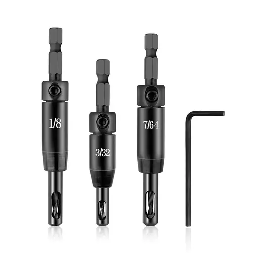 GJANSH 2026 Upgraded Self Centering Drill Bit Set Vix Bits, 3/32" 7/64" 1/8" Center Hinge Drill Bit for 1/4In Hex Shank Drills, Installing Hinge & Drilling Pilot Hole, Ultra-Hard Steel, High-Precision