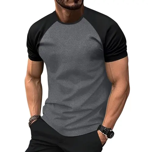 Men’s lightweight summer colorblock raglan short-sleeve T-shirt — stylish for everyday wear, casual outings, vacations, sports, and travel; a great gift for boyfriends and husbands; suitable for basketball, camping, and gym workouts. Crewneck Tropical