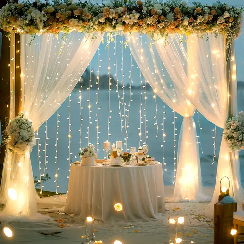 Dainty 5×10ft Collapsible Solid Polyester Sheer Tulle Wall Hanging Backdrop Curtain Set - Pocket-Included, Layered Opacity, Sheer Look, with Party Lights, for Wedding Photo Shoot, Christmas Decor, Halloween Home Supplies,sohochic
