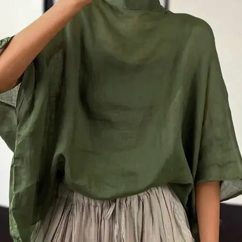 Women's Casual Basic Fashionable Stand Collar Blouse, Lightweight Comfortable Fabric, Batwing Sleeve Shirt, Loose-Fit Solid Color Top, Casual Daily Tops, Blouses Shirts Tops