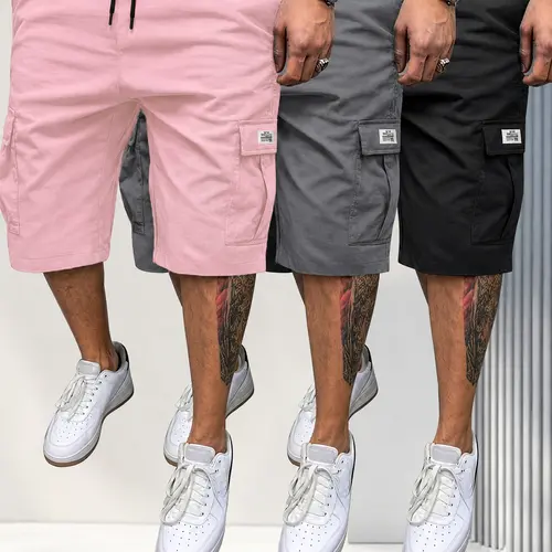 URMCZ Men's Pocketed Casual Drawstring Athletic Work Shorts - Lightweight Quick-Dry Twill Fabric, Fitted Cut Hot Weather Activewear with Elastic Waist for Gym, Beach