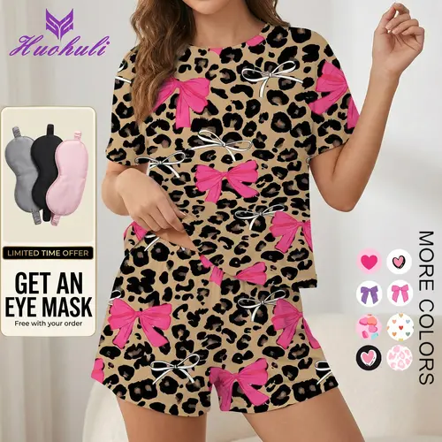 HUOHULI Women's 2-Piece Knitting Shortsleeve Top & Shorts Loungewear PJ Set - Soft, Stretchy, Loose Fit, Skin-Friendly Elastic Waist Matching Jammies with Shorts for Women, Summer Home Use,sohochic