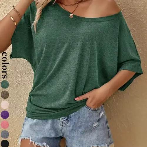 2026 Women's Casual Loose-Fitting Short Sleeve T-Shirt, Plain Round Neck Design, Comfortable Everyday Wear for All Seasons