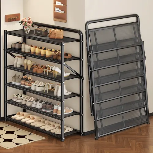 MiaoLi 4-Tier ABS Plastic Freestanding Shoe Storage Shelf - No-Assembly Foldable, Adjustable Shelves, 20-25 Kg High Capacity, Corrosion Resistant, Space-Saving Home Storage Solutions for Entrance/Closet, Adjustable Shoe Cabinet