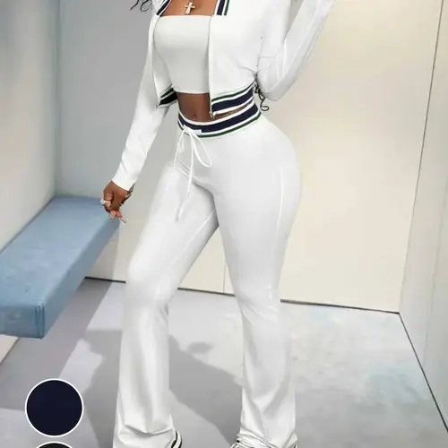 Women's Polo Neck Fashion Casual Sport Top + Slim Fit Long Pants Set, Two-Piece Sports for All Seasons, Trendy and Comfortable, Activewear Workout Set, Activewear Fitness Outfit, Activewear Set, Sporty Fashion Set