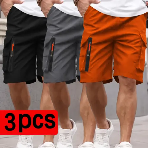 Men’s New Cargo Shorts 3 PackMen's summerZippered pocket.Loose.Outdoor Sports Knee Length Casual Shorts