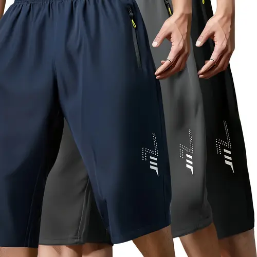 Men’s 3-Pack Knee-Length Athletic Shorts — Summer Moisture-Wicking Loose Fit, Breathable, Solid Color Quick-Dry Lightweight Trendy Style