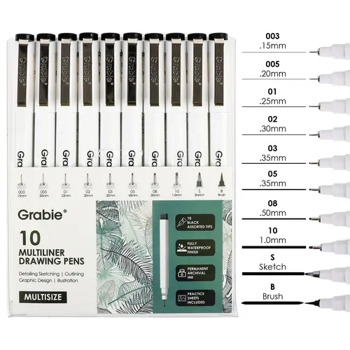 Grabie Waterproof Multiliner Set (10-Piece) - Colorful Drawing Supplies, Classroom Prizes, TikTokShopBackToSchool
