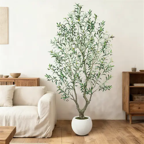 Realistic Artificial Olive Tree (featuring lifelike trunk and fruit, 5–8 ft) | Includes classic black planter; suitable for home and office