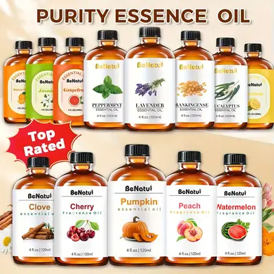 Benatu Essential Oil, Peppermint, Lavender, Eucalyptus, Frankincense For Diffusers, Humidifier Car Air Freshener, Soap Making, Aroma Fragrance 120ml