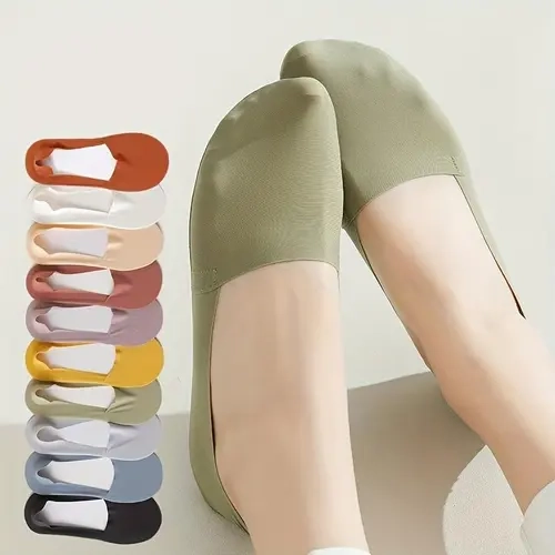 Women's 10-Pair Minimalist Socks Bulk, Thin Solid-Color Low-Cut No-Show Ice Silk Style, Seamless Second-Skin Fit, Breathable Cotton Keeps Cool, Slip-Proof, Soft Invisible Design,sohochic