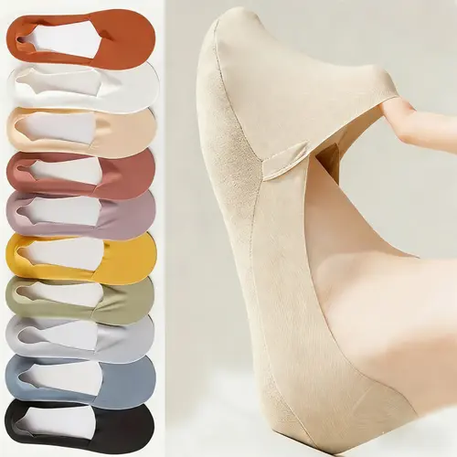 Women's Invisible Cotton Liner Socks - 10 Pairs-Mixed Colors, Breathable, Ultra-Thin for Summer, Seamless, Silk-Like Finish, Silicone Anti-Slip, Moisture-Wicking Soles, Cotton-Nylon Blend, for Shoes Ballet Flats, Valentine's Day Essentials,sohochic