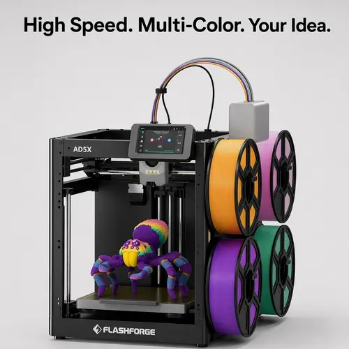 FLASHFORGE AD5X CoreXY 3D Printer, Multi-Color, 600mm/s High-Speed, 1-Click Auto Leveling, 300°C Direct Drive Extruder, Ideal for Precision & Efficiency