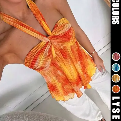 Women's Summer Sexy Vacation Gradient Color Backless Halter Neck Loose Top, Stylish Chic Ruched Design, Perfect for Casual Wear