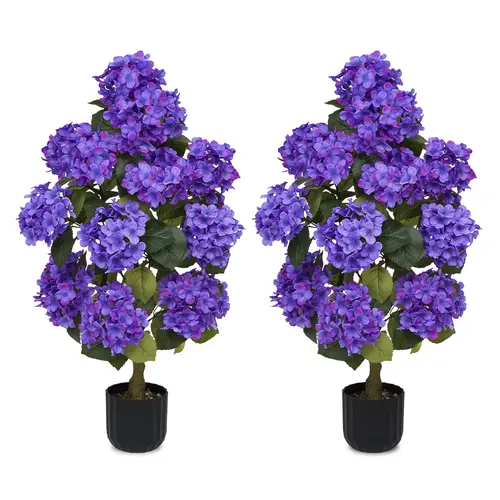 2 Pcs 3ft /4ft Artificial Hydrangea Flower Pot, Realistic Silk Hydrangea Flower Tree with Decorative Pebbles and Planter, Suitable for Home, Office, Patio, Porch, Indoor and Outdoor Decoration