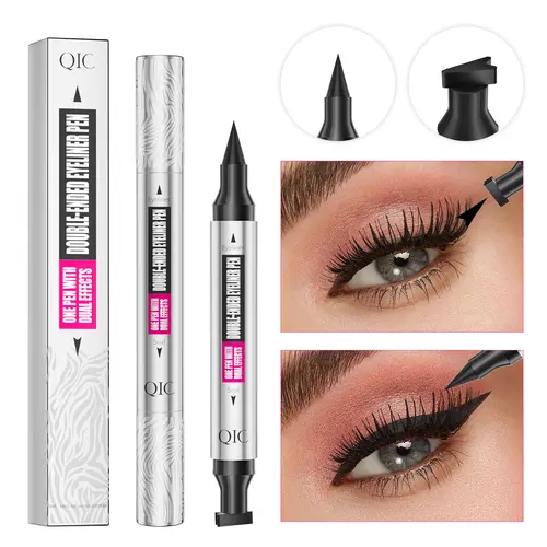 2 in 1 Double-Ended Stamp Eyeliner Pen - Waterproof Sweatproof Smudge-Proof Long-Lasting Black Tint Wingliner for Easy Simple Eye Makeup
