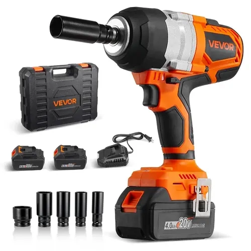 【toolupgrade】VEVOR 20V Cordless Impact Wrench, 958.8 ft-lbs/1300 Nm High Torque 1/2 in Brushless Car Tool Kit, 2 x 4000mAh Batteries, Charger, 5-Piece Socket Set, Belt Clip for Car Tire, Truck