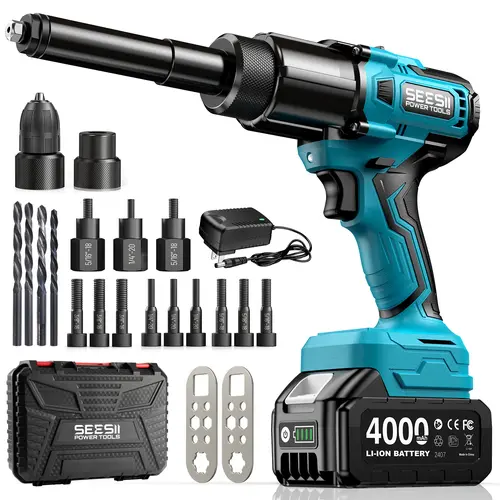 2-in-1 Cordless Electric Rivet/Nut Gun Tool for Nutsert(10-24" & 1/4" & 5/16" & 3/8"),Rivets(1/8'', 5/32'', 3/16"), Portable Battery Powered Pop Rivet/Nut Gun, Auto/Manual Rivet, Two Memory Modes DealsForYouDays