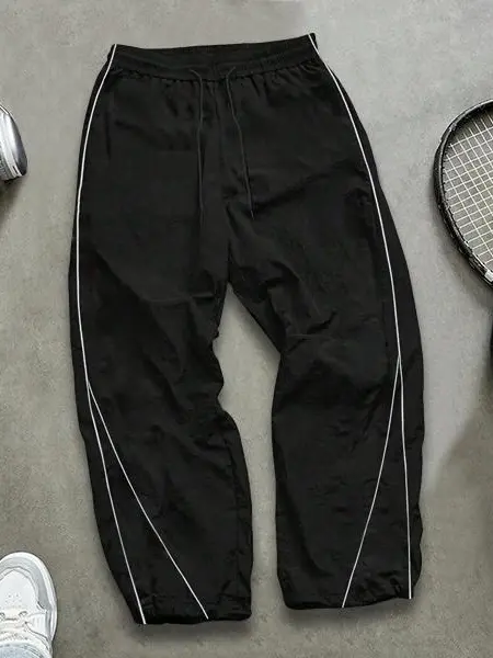 4 Pack Men’s Spring/Autumn Straight Leg Striped Pants — Trendy Street Style, Versatile Casual Loose Jogger Pants