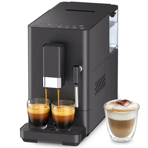【DFYD】COWSAR Fully Automatic Countertop Frother Coffee Machine - Built-In Conical Grinder, Intelligent Reminder, Removable Brewer & Water Tank, Brews Espresso, Cappuccino, and Latte (Black)