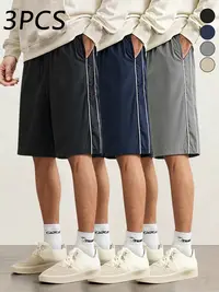 3 Pack Men’s Summer Striped Casual Shorts — Loose Fit, Versatile Sport Beach Shorts for Summer