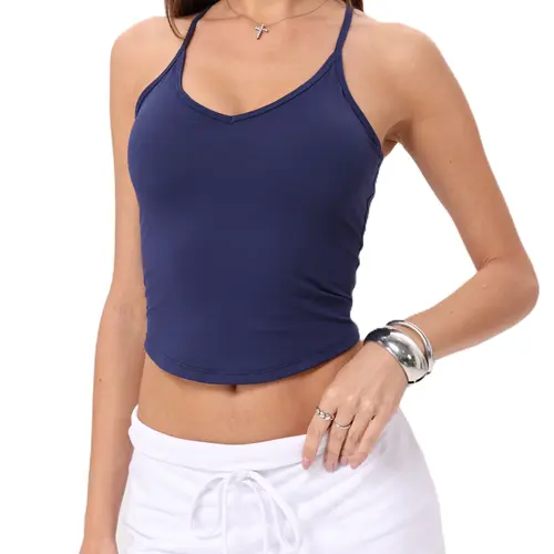 Danysu Double-Layer Padded Racerback Stretchy Crop Tank Tops V Neck Slim Fitted Tee Workout Gym Yoga Y2K Going Out Camisole Short