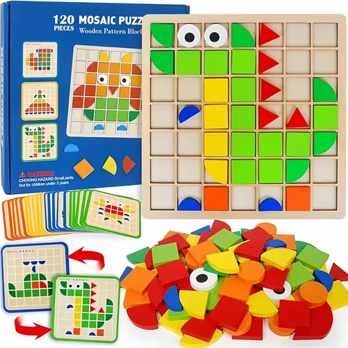 120 PCS Wooden Jigsaw Puzzle for Kids Ages 3-8, Intermediate STEM Montessori Educational Toy - Colorful Blocks Puzzle, Building Blocks for Hand-Eye Coordination & Creative Thinking, Preschooler Gift,sohochic