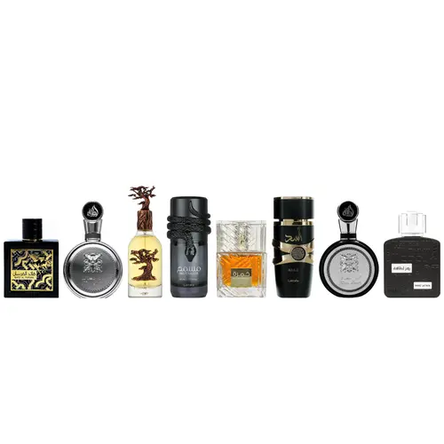 Eternal Oud + Qaed Al Fursan untamed + Fakhar Lattafa Platin + Musamam Black Intense + Khamrah Dukhan+ Fakhar Lattafa Man + Asad + Rouat Al Oud