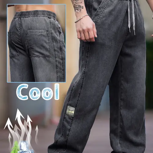 Men's Vintage Jeans, Elastic Drawstring Waist, Loose Fit Casual Long Pants, Spring Summer 2026, All Seasons