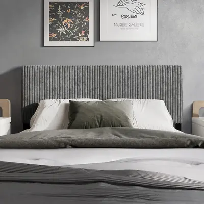 Favorer Romney Black Tufted Upholstered Headboard - Vertical Channel Tufting, Adjustable Headboards for Indoor Furniture Bed Frames
