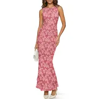 Wenrine Women's Summer Smooth Soft Breathable Fabric Floral Mesh Sleeveless Tank Maxi Dress, Slit Bodycon Formal Dress for Party Cocktail Wedding Guest
