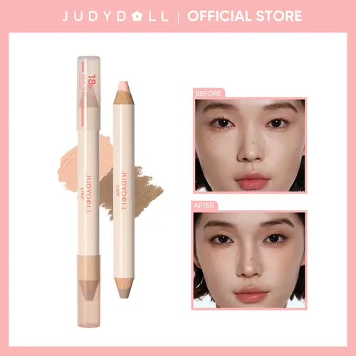 JUDYDOLL 2-in-1 Quick-Fix Contour Duo Pen - Flawless Highlighter & Bronzer for Adults, Pigment-Rich, Buildable, Ultra-Blendable, Smoothing, Long-Lasting, #01 Soft Pink+Cool Grey Brown, Beauty Cosmetics for Refreshed Summer Look