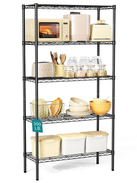 2/3/4/5 Tier Storage Shelf Unit, Metal Wire Shelving Rack with Adjustable Layer Height, for Kitchen Garage Living Room