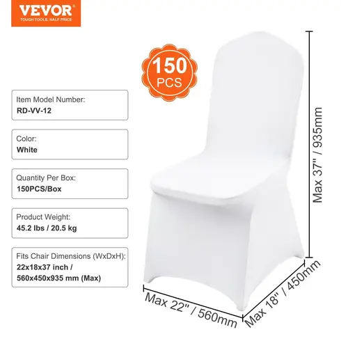 VEVOR 150PCS Chair Covers Stretch Spandex Folding, Universal Fitted Chair Cover, Removable Washable Protective Slipcovers, for Wedding, Holiday, Banquet, Party, Celebration, Dining (White)#BackToSchool