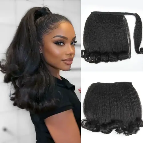 【Hot】ISEE HAIR 2-Piece Set Kinky Straight Ponytail & Clip-In Hair Extensions 100% Human Hair for Instant Volume, Half Up Half Down Looks #SoHoChic #TikTokShopBackToSchool