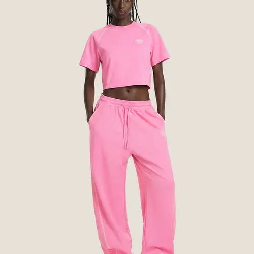 Aelfric Eden Cloud Cropped Sweat Set Cropped Tee & Sweatpants Set Soft Breathable Casual Streetwear Set Baggy Womenswear, Light, Cropped Top,sohochic
