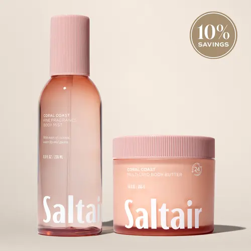 Saltair Coral Coast Body Duo - Multi-Lipid Body Butter (10 fl oz / 283 G), Body Mist (8.0 fl oz/ 236 mL) - Coconut, Water Lily, Guava