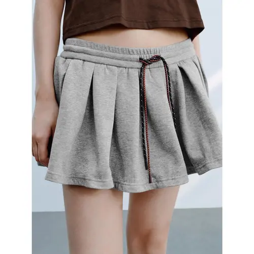 URBAN REVIVO Women's Pleated A-Line Mini Skirt with Built-in Shorts, Stretch Cotton Blend Fabric Mix Skirt, Elevated Basic Fashion Casual Sporty Activewear Bottoms, Elevated Basic Skirts, Fabric Mix Skirts,sohochic